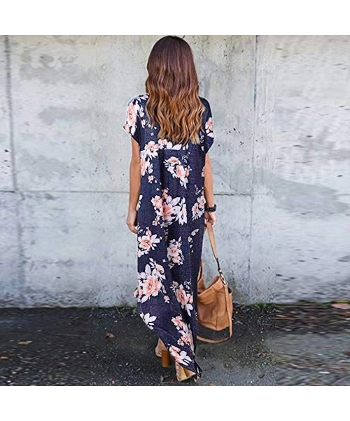 Cover-Ups Maxi Dresses for Women with Pockets-Women's Summer Casual Loose Floral Long Dress Short Sleeve Pocket Maxi Dress - ...