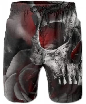 Board Shorts Men's Swim Trunks Fire Skull Head with Roses Surfing Beach Board Shorts Swimwear - White - CK18UZR68QO