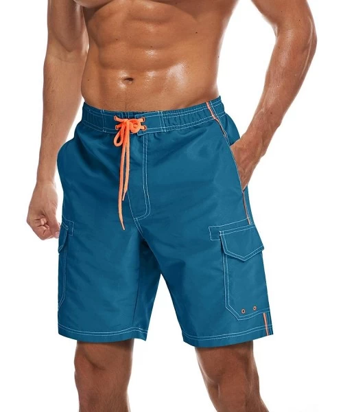 Board Shorts Men's Summer Quick Dry Swim Trunks Bathing Suit Shorts with Lining Men - P Blue - CZ196M6AOCW