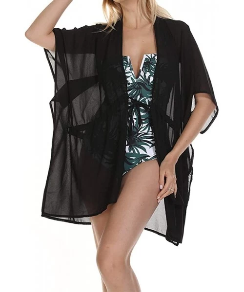 Cover-Ups Summer Fashion Chiffon Kimono Cover up for Swimwear Women Sexy Sheer Cooling Cover up for Swimsuit Beachwear Black ...