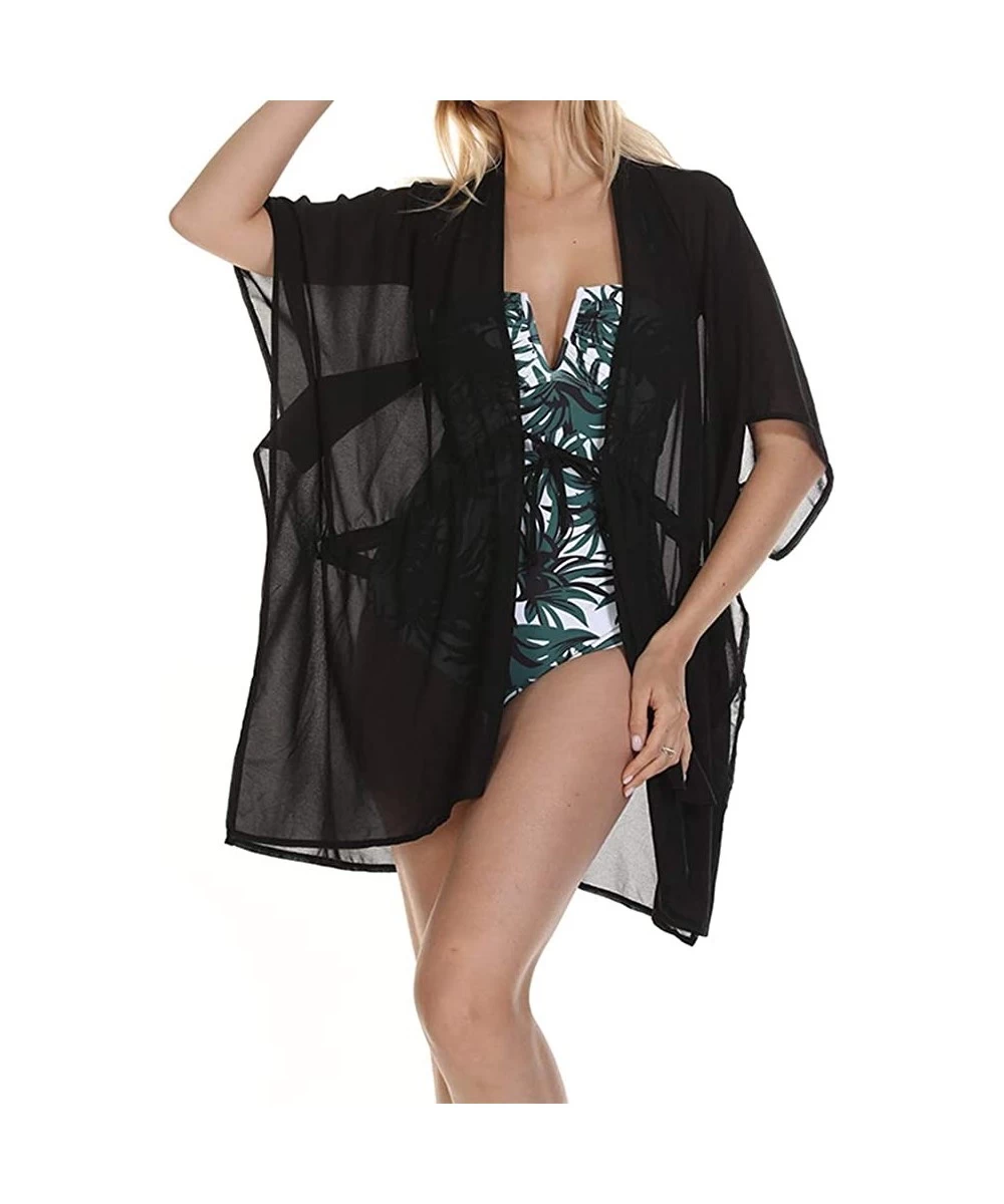 Cover-Ups Summer Fashion Chiffon Kimono Cover up for Swimwear Women Sexy Sheer Cooling Cover up for Swimsuit Beachwear Black ...