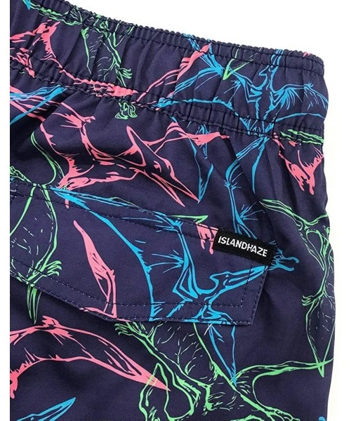 Board Shorts Hawaii Swim Trunks with Pockets Mens Funny Printed Swimming Shorts Summer Elastic Waist Bathing Suits - Pterosau...