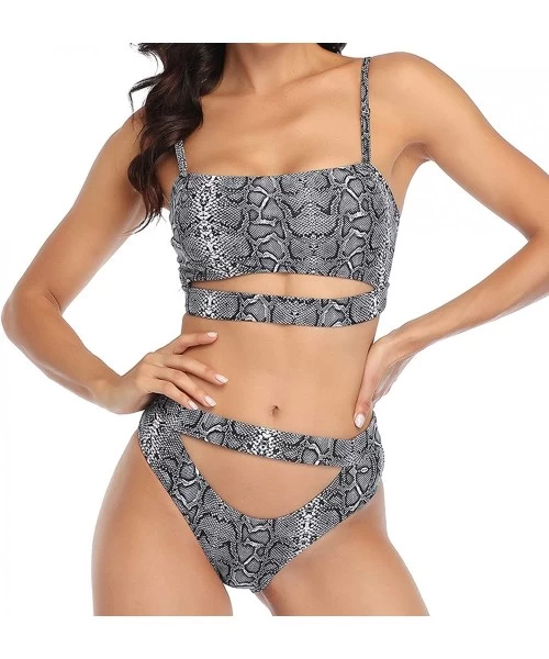 Sets Women's Sexy Bikini Swimsuit Bathing Suits Spaghetti Strip Scoop Neck Straps Cut Out High Waisted Thong Two Piece - Grey...