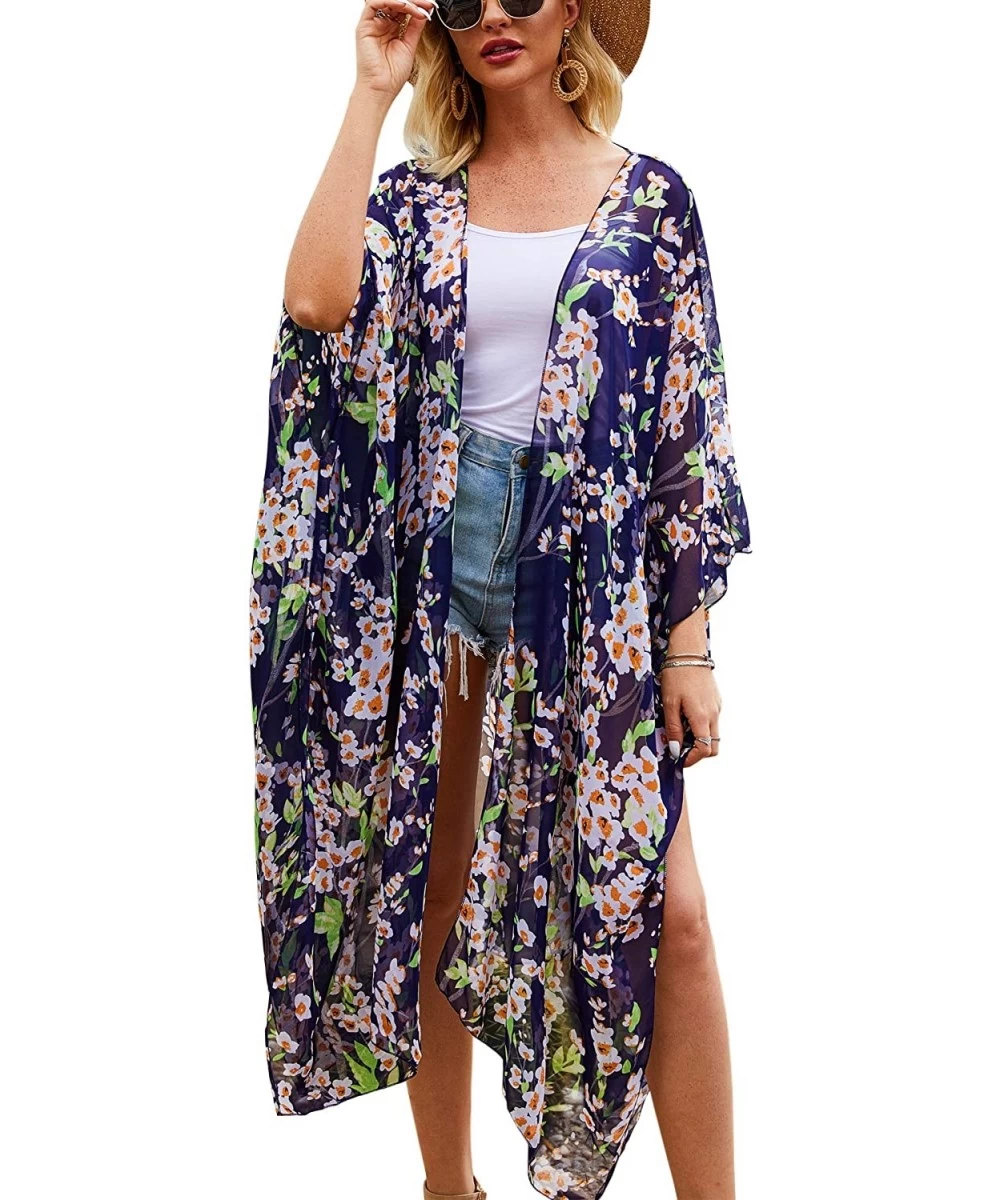 Cover-Ups Women's Casual Cover Ups Printed Kimono Cardigan Sheer Tops Loose Blouse - K62 - C518857XQNW