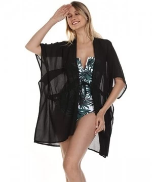 Cover-Ups Summer Fashion Chiffon Kimono Cover up for Swimwear Women Sexy Sheer Cooling Cover up for Swimsuit Beachwear Black ...