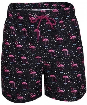 Trunks Men's Swim Trunks Quick Dry Mesh Lining Hawaii Beach Short with Pockets Bathing Suits - Flamingo Black - C218RGS0TE4