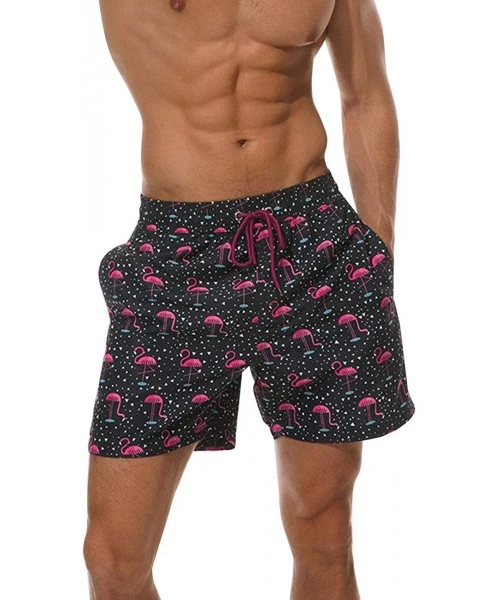 Trunks Men's Swim Trunks Quick Dry Mesh Lining Hawaii Beach Short with Pockets Bathing Suits - Flamingo Black - C218RGS0TE4