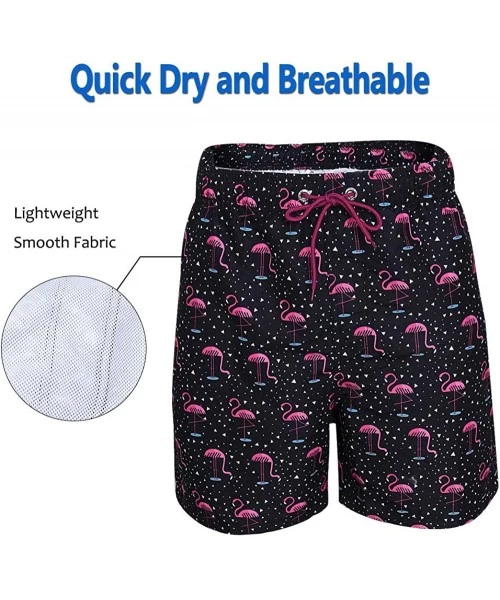 Trunks Men's Swim Trunks Quick Dry Mesh Lining Hawaii Beach Short with Pockets Bathing Suits - Flamingo Black - C218RGS0TE4