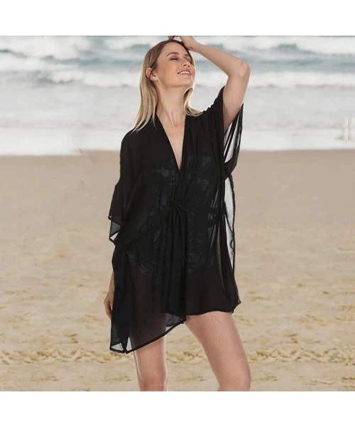 Cover-Ups Summer Fashion Chiffon Kimono Cover up for Swimwear Women Sexy Sheer Cooling Cover up for Swimsuit Beachwear Black ...