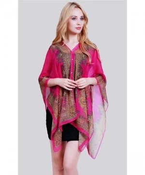 Cover-Ups Women Beach Cover up Blouse Tunic Scarf Boho Print Flower - Rose Red - CV12JZ340XH