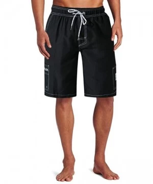 Board Shorts Quick Dry Swim Trunks Solid Color Beach Plus Size Board Shorts Big and Tall Swimming Trunks - Black - CZ19CQG9S85