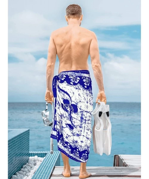 Cover-Ups Men's Loungewear Hawaii Sarongs for Men Plus Size Beach Wrap Vacation - Blue_p345 - CY12EVHTC5N