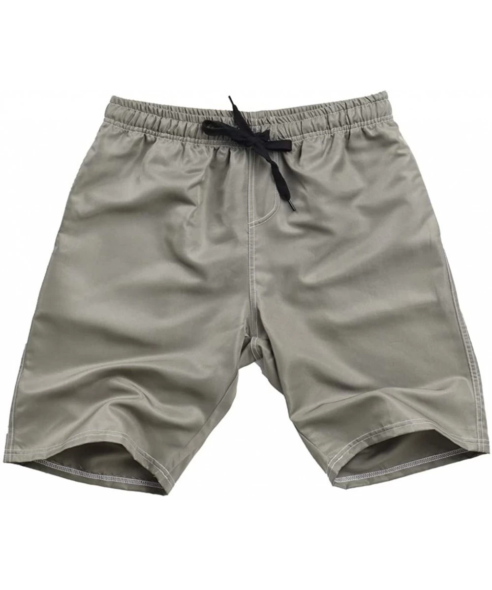 Trunks Men's Summer Swim Trunk Solid Color Casual Athletic Large Size Beach Short Pants - Gray - CM18ULYAN43