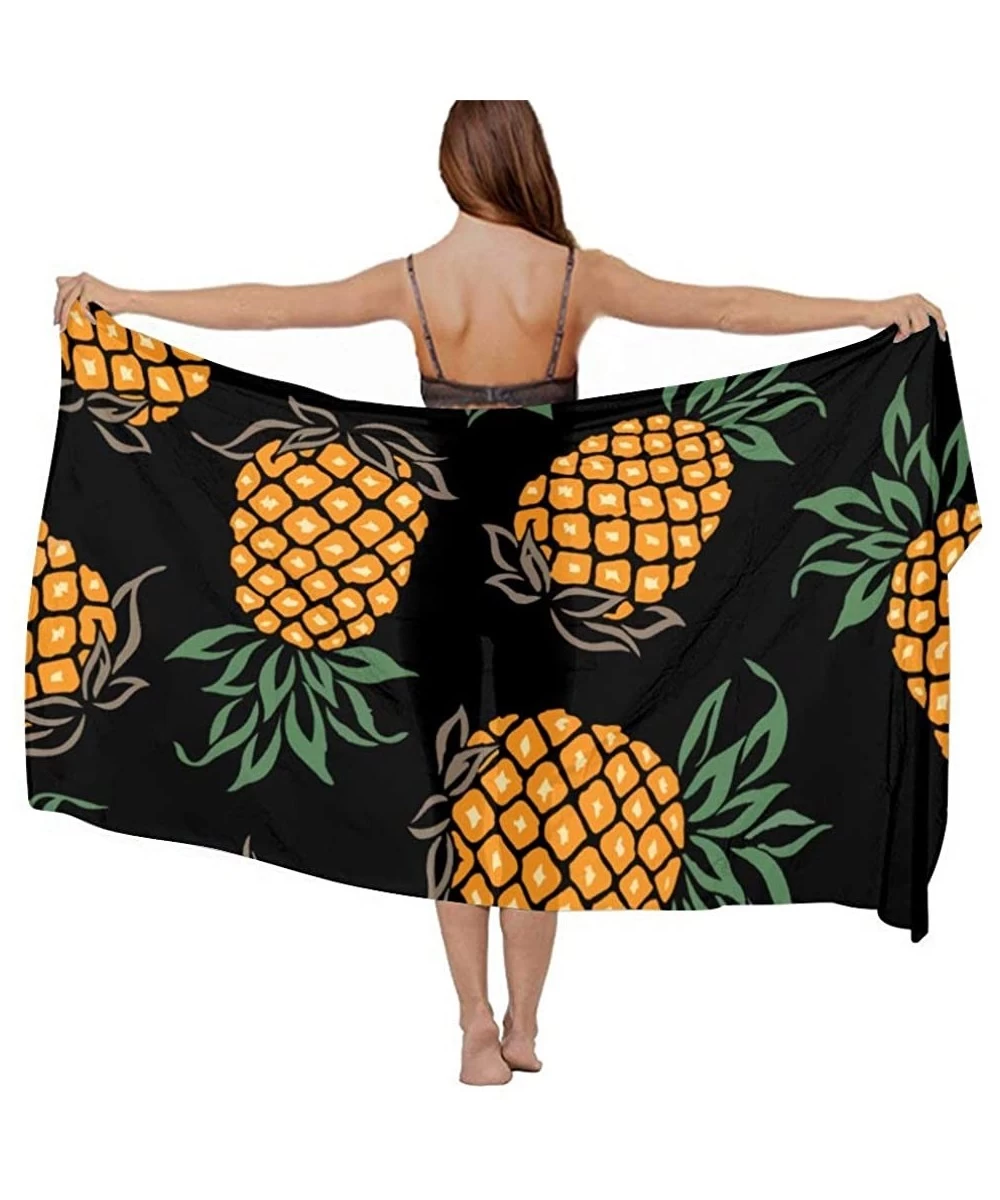 Cover-Ups Women Fashion Shawl Wrap Summer Vacation Beach Towels Swimsuit Cover Up - Pineapple Painting Art - CQ196UDYKUA