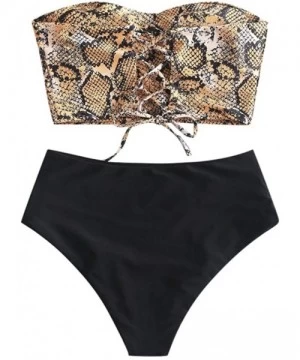 Sets Women Sexy Snakeskin Bandeau Tummy Control Tankini Swimsuit Bikini Beachwear - Gold - C8194W5IQDR