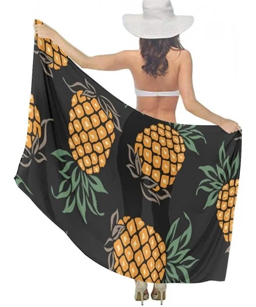 Cover-Ups Women Fashion Shawl Wrap Summer Vacation Beach Towels Swimsuit Cover Up - Pineapple Painting Art - CQ196UDYKUA