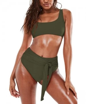 Sets Women's Crop Top High Waisted Cheeky Bikini Set Two Piece Swimsuits - 06 - Army Green - C1199L9H72G