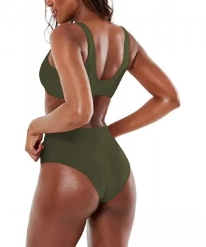 Sets Women's Crop Top High Waisted Cheeky Bikini Set Two Piece Swimsuits - 06 - Army Green - C1199L9H72G