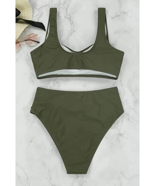 Sets Women's Crop Top High Waisted Cheeky Bikini Set Two Piece Swimsuits - 06 - Army Green - C1199L9H72G