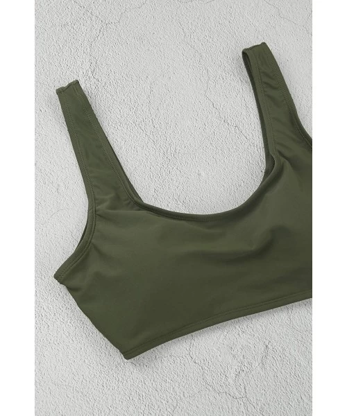 Sets Women's Crop Top High Waisted Cheeky Bikini Set Two Piece Swimsuits - 06 - Army Green - C1199L9H72G