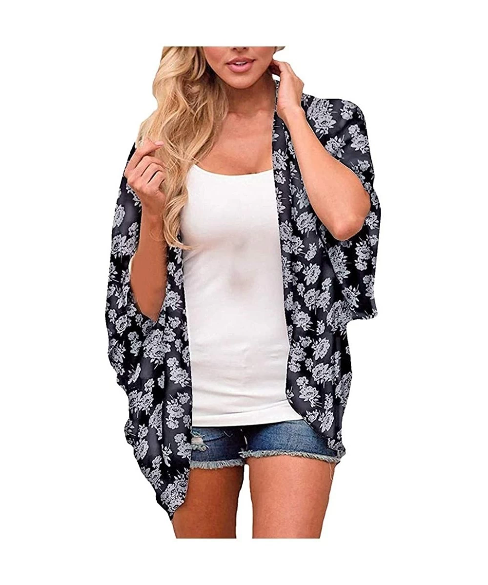 Cover-Ups Cardigans for Women Lightweight Hosamtel Fashion Leopard/Floral Chiffon Blouses Beach Loose Open Front Cover Up Top...