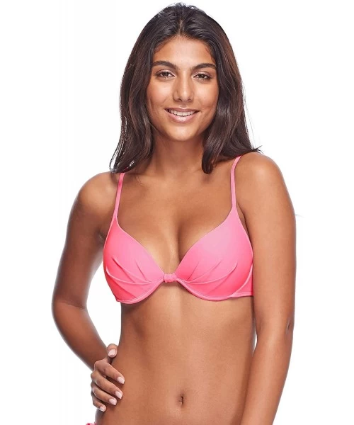 Tops Women's Smoothies Greta Solid Molded Cup Push Up Underwire Bikini Top Swimsuit - Smoothie Fling Pink - CH18Z050N75