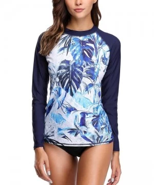 Rash Guards Long Sleeve Rash Guard Swimwear UPF 50+ Sun Protection Swim Shirts Athletic Tops - Deep Blue - CA18587RWIH