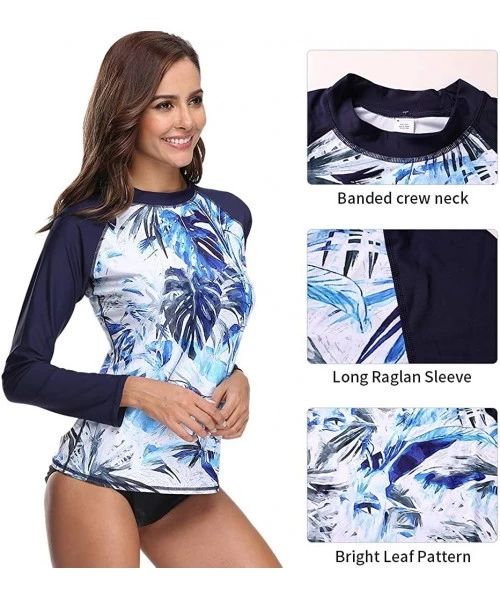 Rash Guards Long Sleeve Rash Guard Swimwear UPF 50+ Sun Protection Swim Shirts Athletic Tops - Deep Blue - CA18587RWIH