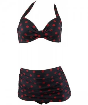 Sets Women Vintage Inspired Bikini Swimsuit Rockabilly Polka dots - Black+reddots - CL122JP2LJ3