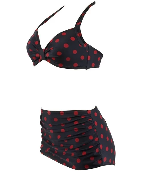 Sets Women Vintage Inspired Bikini Swimsuit Rockabilly Polka dots - Black+reddots - CL122JP2LJ3