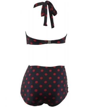 Sets Women Vintage Inspired Bikini Swimsuit Rockabilly Polka dots - Black+reddots - CL122JP2LJ3