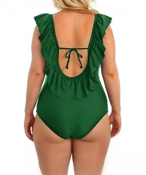 One-Pieces Womens V-Neck One Piece Swimsuits Plus Size Ruffle Sexy Backless Tummy Control Bathing Suits - Green - C318ROWU7T4