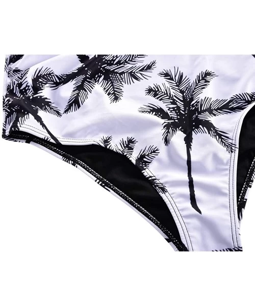 Sets Women's High Waist Bikini Crop Flounce Two Piece Swimsuits Flowy Bathing Suit - Black With Leaves - CB19CA9MES5