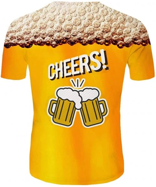 Rash Guards Men's Summer Top 3D Beer Printed Short Sleeves Comfort Blouse - R - C318UXTCKWR