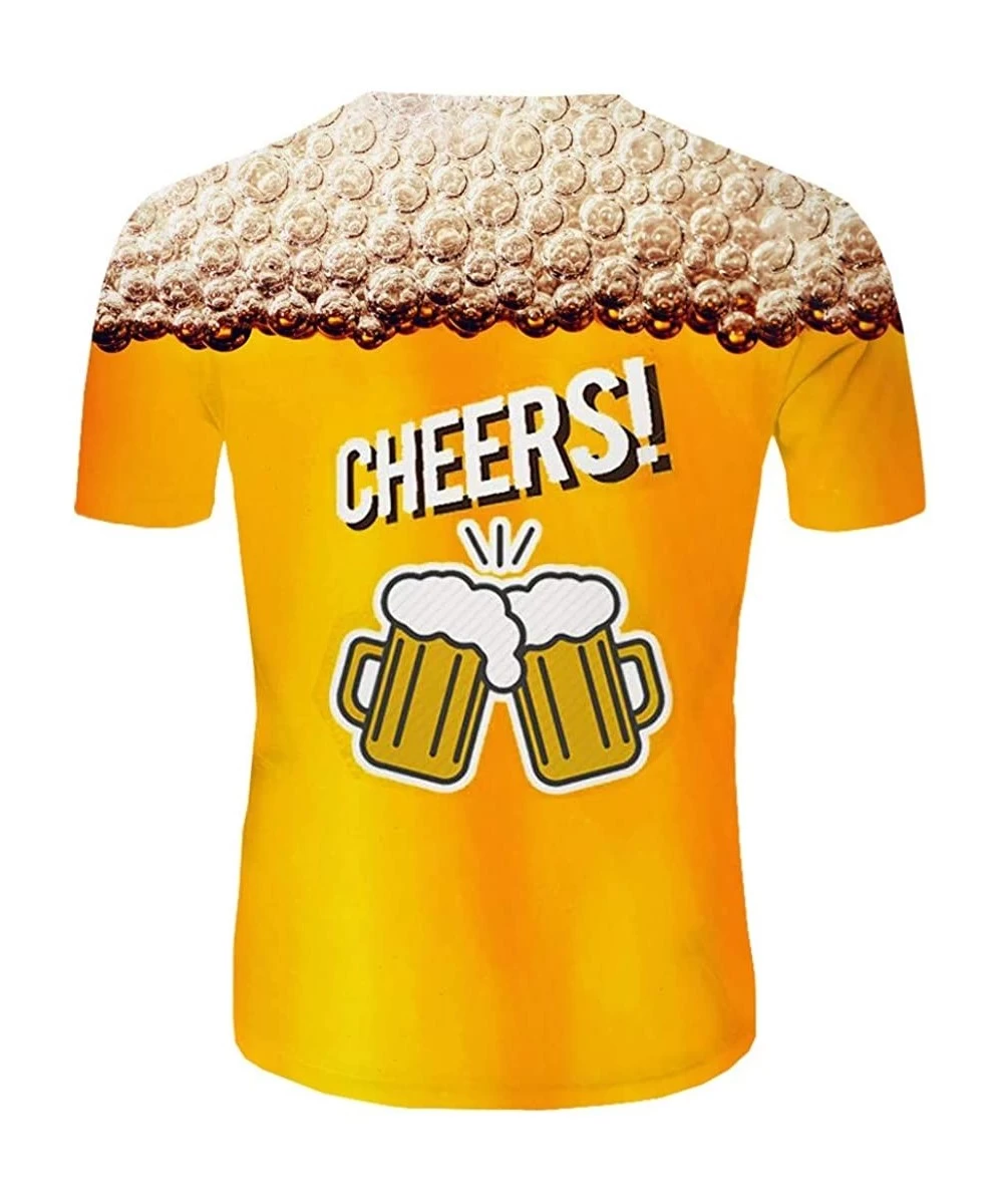 Rash Guards Men's Summer Top 3D Beer Printed Short Sleeves Comfort Blouse - R - C318UXTCKWR