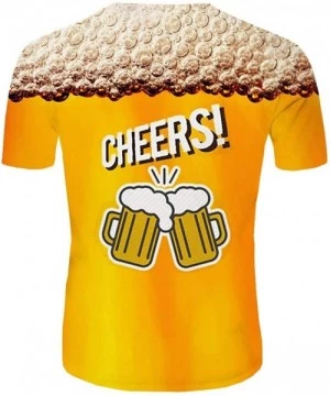 Rash Guards Men's Summer Top 3D Beer Printed Short Sleeves Comfort Blouse - R - C318UXTCKWR