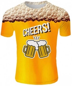 Rash Guards Men's Summer Top 3D Beer Printed Short Sleeves Comfort Blouse - R - C318UXTCKWR