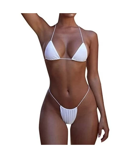 Sets Women Bandeau Bandage Bikini Set Push-Up Brazilian Swimwear Beachwear Swimsuit - White - CO18MDQZ4Z5