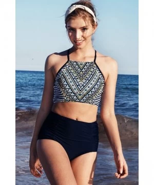 Sets Women's Riddle Story Print Bikini Set Tie Back High Waisted Swimwear - Placement Print - CE185R0G2W8