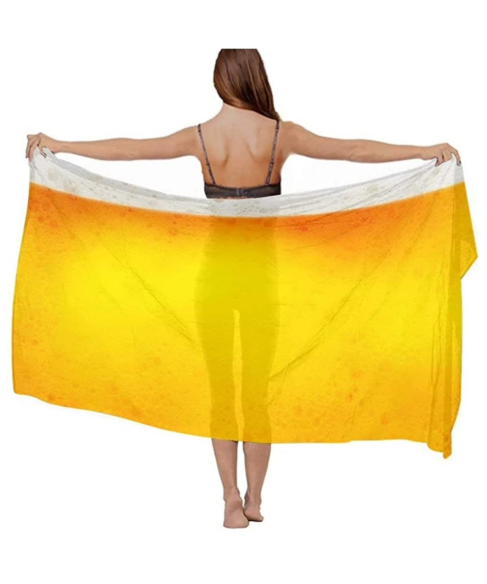 Cover-Ups Women Chiffon Scarf Shawl Wrap Sunscreen Beach Swimsuit Bikini Cover Up - Yellow Beer Bubble - CG190HKDC9D