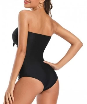 One-Pieces Women's Bow Front Cut Out Swimsuit High Waisted One Piece Bathing Suit Monokini - Black - CR18S9OMAKG