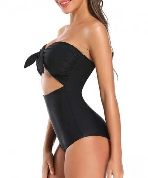 One-Pieces Women's Bow Front Cut Out Swimsuit High Waisted One Piece Bathing Suit Monokini - Black - CR18S9OMAKG