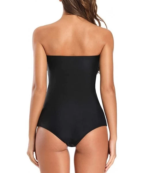 One-Pieces Women's Bow Front Cut Out Swimsuit High Waisted One Piece Bathing Suit Monokini - Black - CR18S9OMAKG