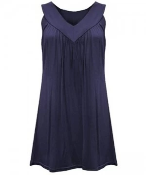 Cover-Ups Summer Casual V Neck T Shirt Dresses Beach Cover up Loose Sleeveless Plain Tank Dress - Navy - CR194X3DHTW