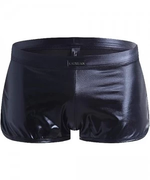 Briefs Men's Metallic Football PU Leather Boxer Liquid Trunk Swimsuit - Black - CY18THQEAWK