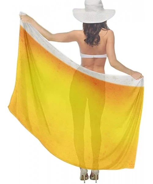 Cover-Ups Women Chiffon Scarf Shawl Wrap Sunscreen Beach Swimsuit Bikini Cover Up - Yellow Beer Bubble - CG190HKDC9D