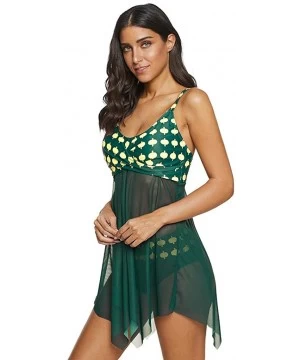 Sets Women's Elegant Crossover Swimdress Floral Skirted Swimsuits Ruffled Print Bathing Suits Swimsuits - Green - C1195W2A9HZ