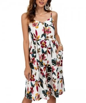 Cover-Ups Women's Casual Summer Empire Waist Swing Dresses Solid/Floral Print Boho Dress with Pockets - White-2 - C119993H23D