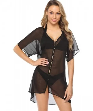 Cover-Ups Womens Swimwear Summer Lace See-Through Bikini Cover up Sun Protective Beach Dress - Z-black - CL18S0ZSYIH