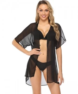 Cover-Ups Womens Swimwear Summer Lace See-Through Bikini Cover up Sun Protective Beach Dress - Z-black - CL18S0ZSYIH